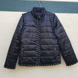 Mark Zunino black convertible jacket vest with rhinestone and beading detail